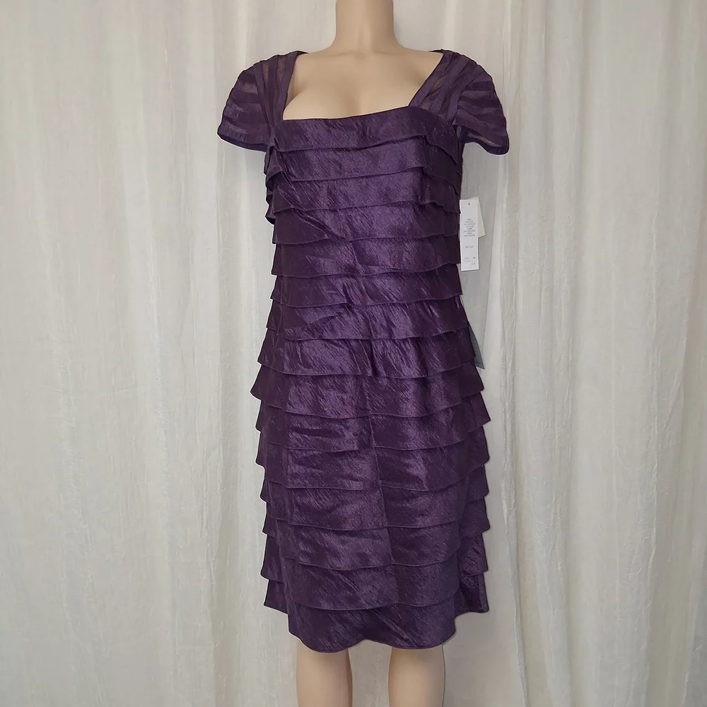 Adrianna Papell New  Rich Purple Layered Mini Dress - Picture 3 of 16
